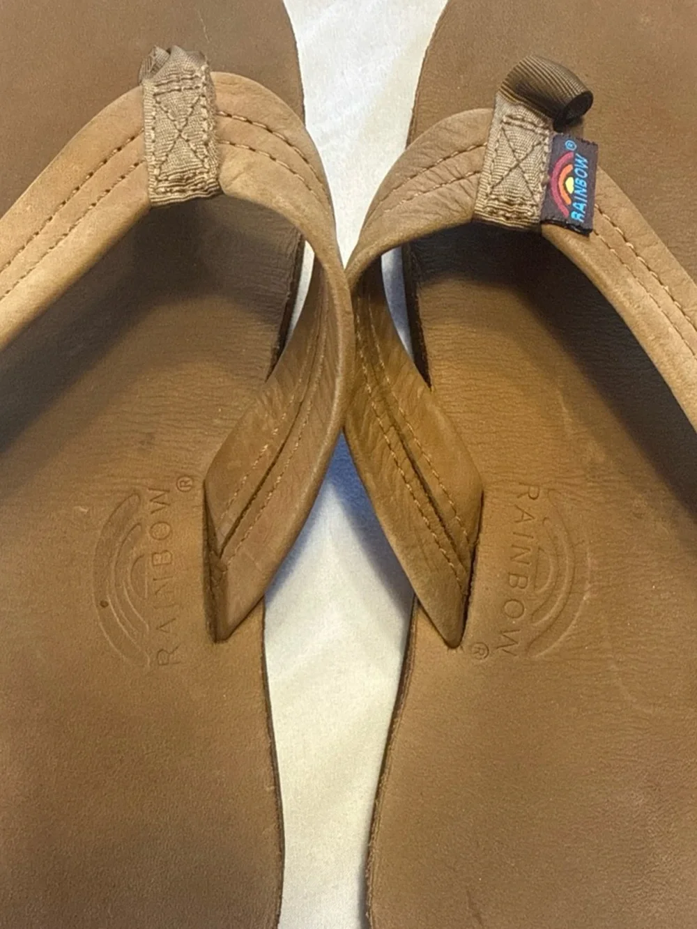 Rainbow Kids Brown Leather Flip Flops with Tan Straps